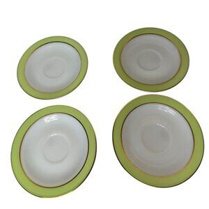 Vintage Pyrex Set Of 4 Green & Gold Saucer USA